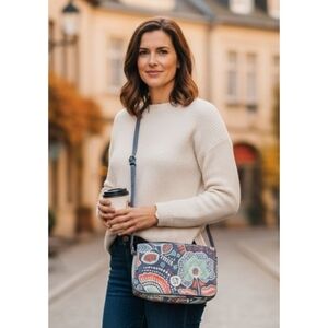 Vera Bradley Nomadic Floral Crossbody Leather Strap Turn Lock Clasp Gray